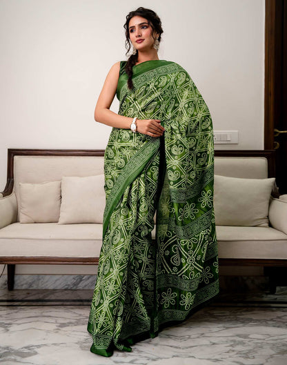 Green Khadi Bandhani Printed Saree 