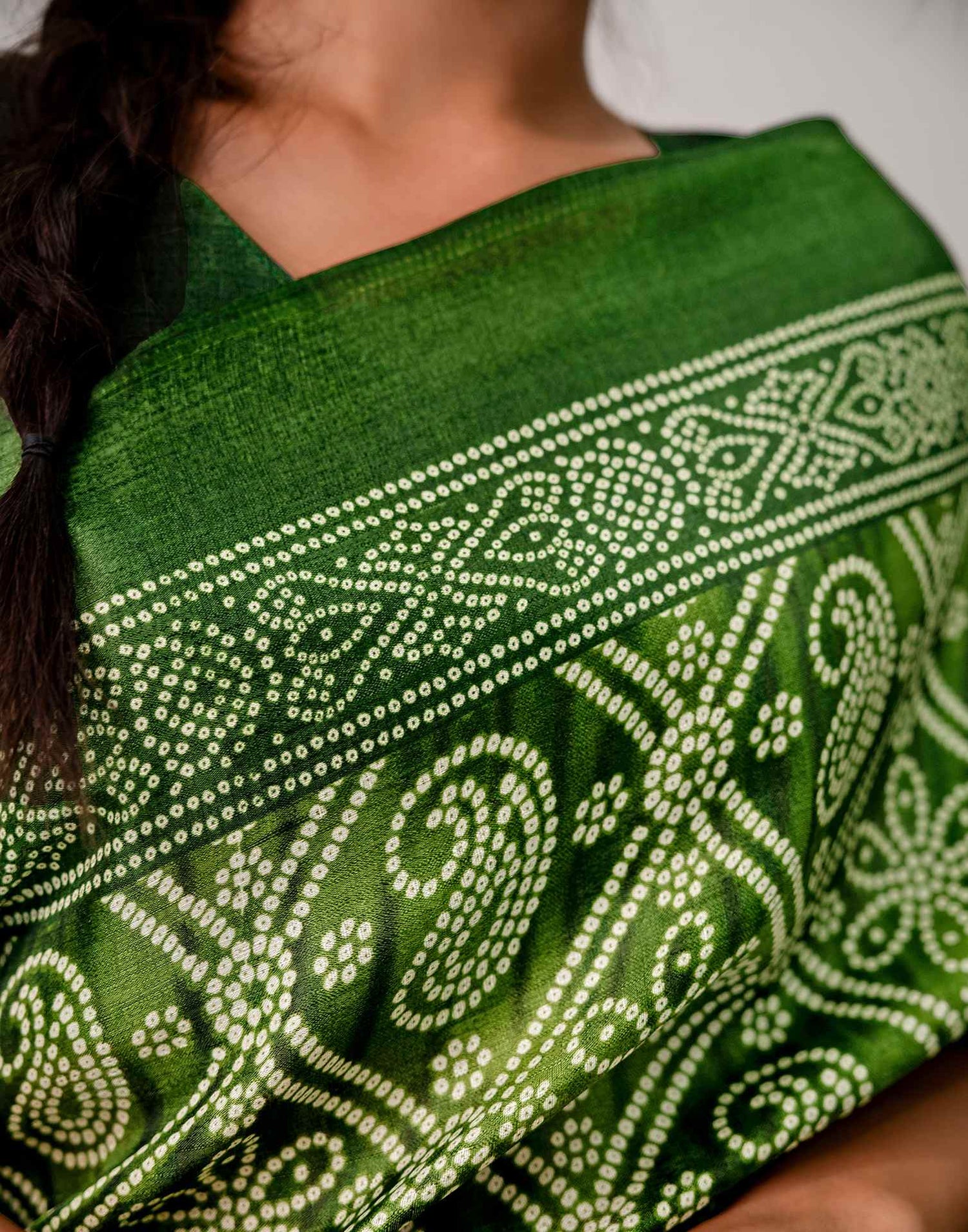 Green Khadi Bandhani Printed Saree 