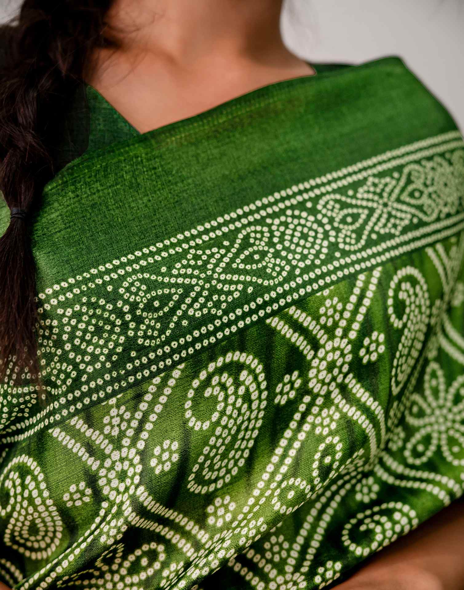 Green Khadi Bandhani Printed Saree 