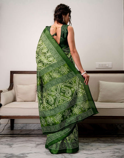 Green Khadi Bandhani Printed Saree 