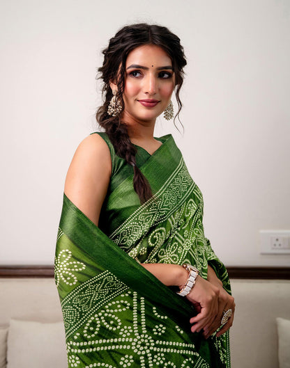 Green Khadi Bandhani Printed Saree 