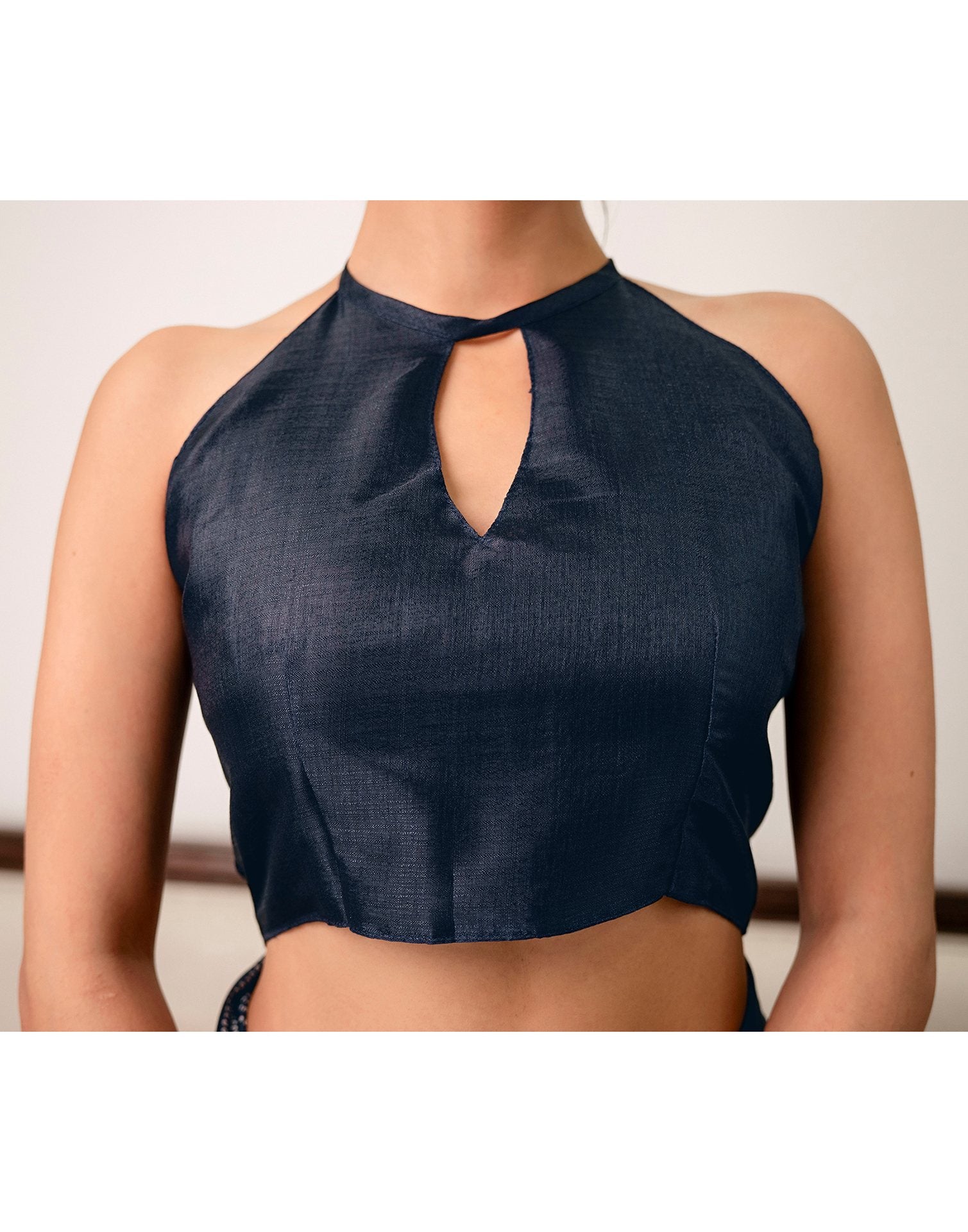 Navy Blue Khadi Bandhani Printed Saree 