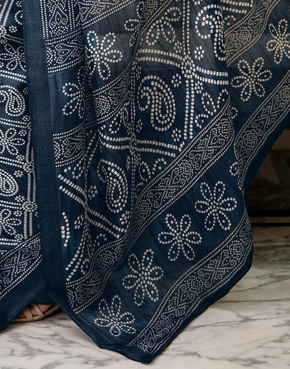 Navy Blue Khadi Bandhani Printed Saree 