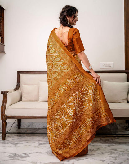 Brown Khadi Bandhani Printed Saree 