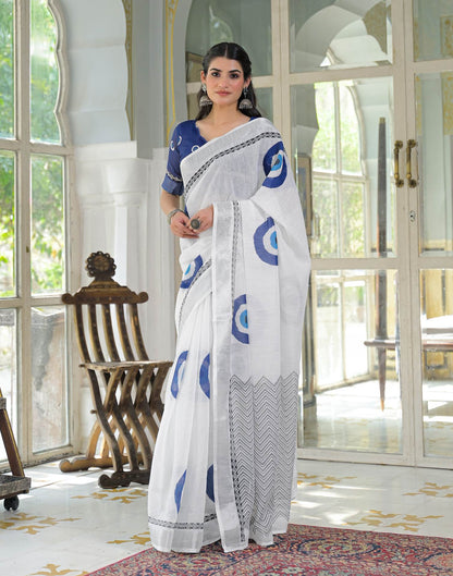 White Linen Printed Saree