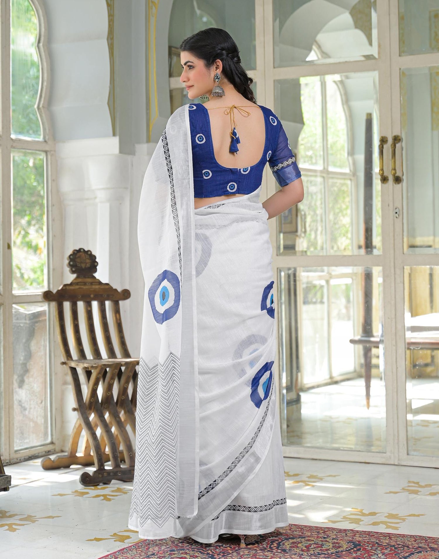 White Linen Printed Saree