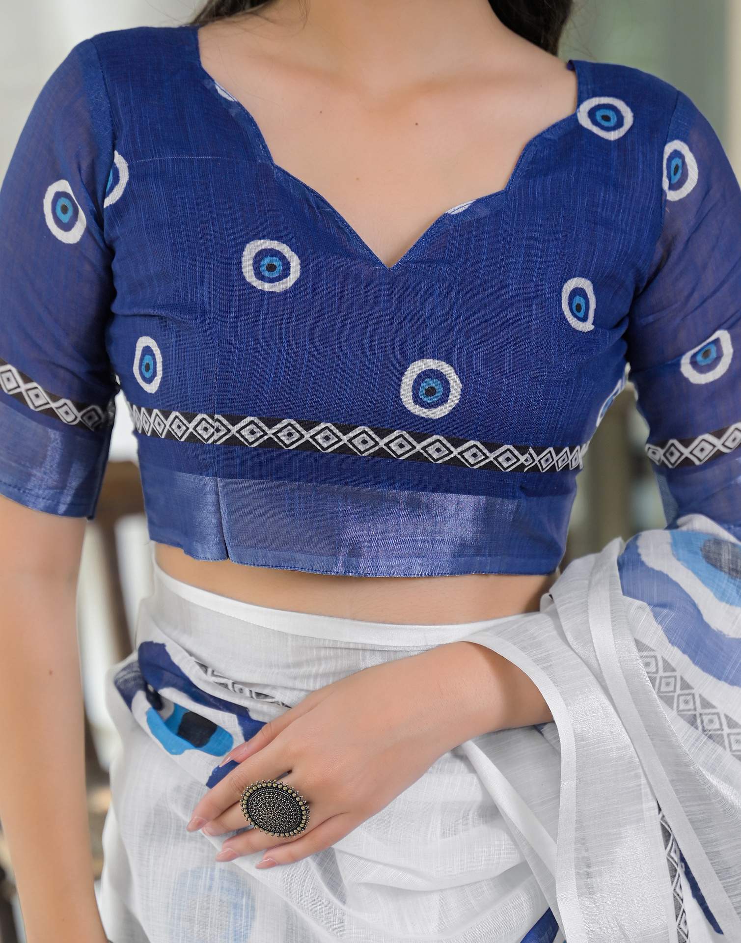 White Linen Printed Saree