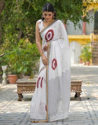 White Linen Printed Saree