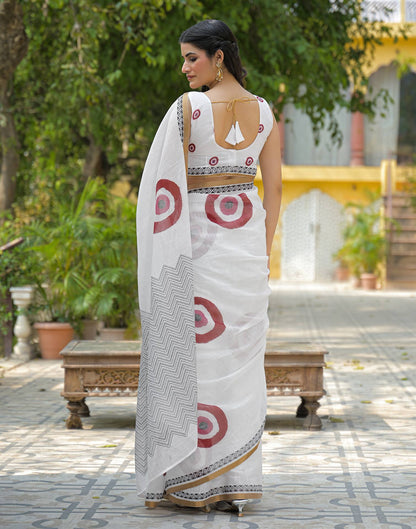 White Linen Printed Saree