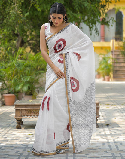White Linen Printed Saree
