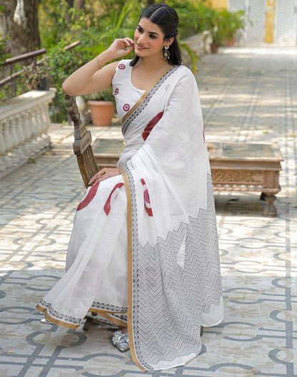 White Linen Printed Saree