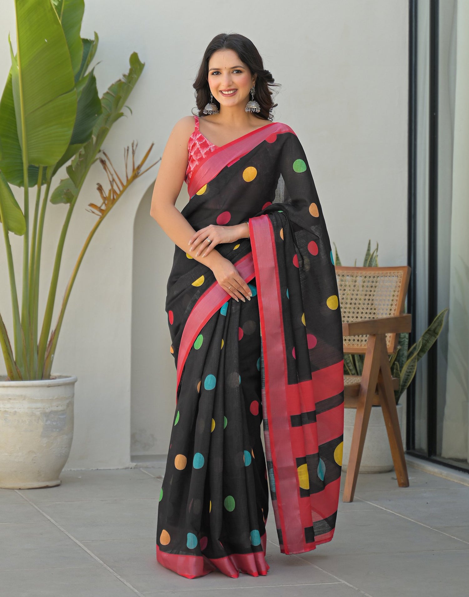 Black Linen Printed Saree