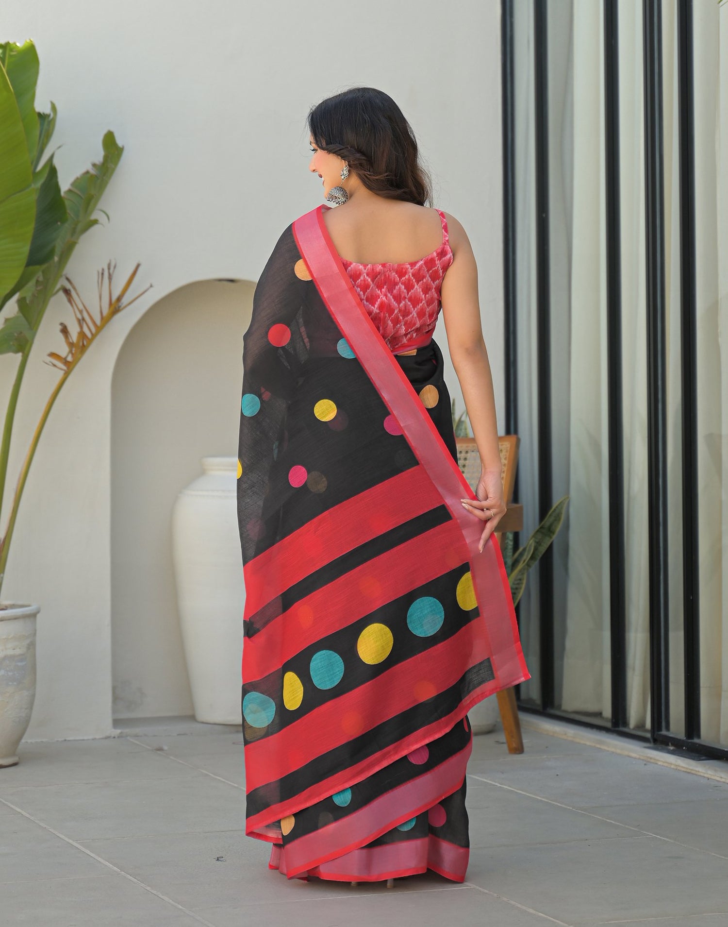 Black Linen Printed Saree