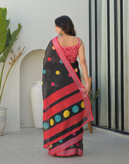 Black Linen Printed Saree