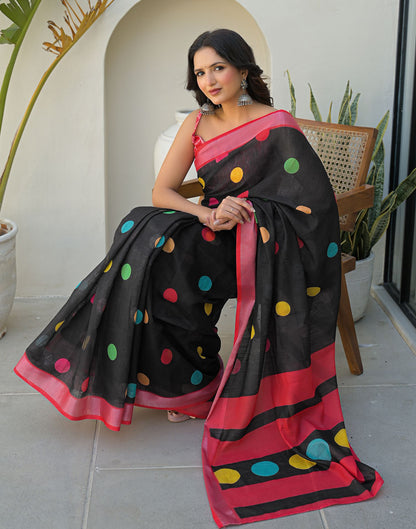 Black Linen Printed Saree