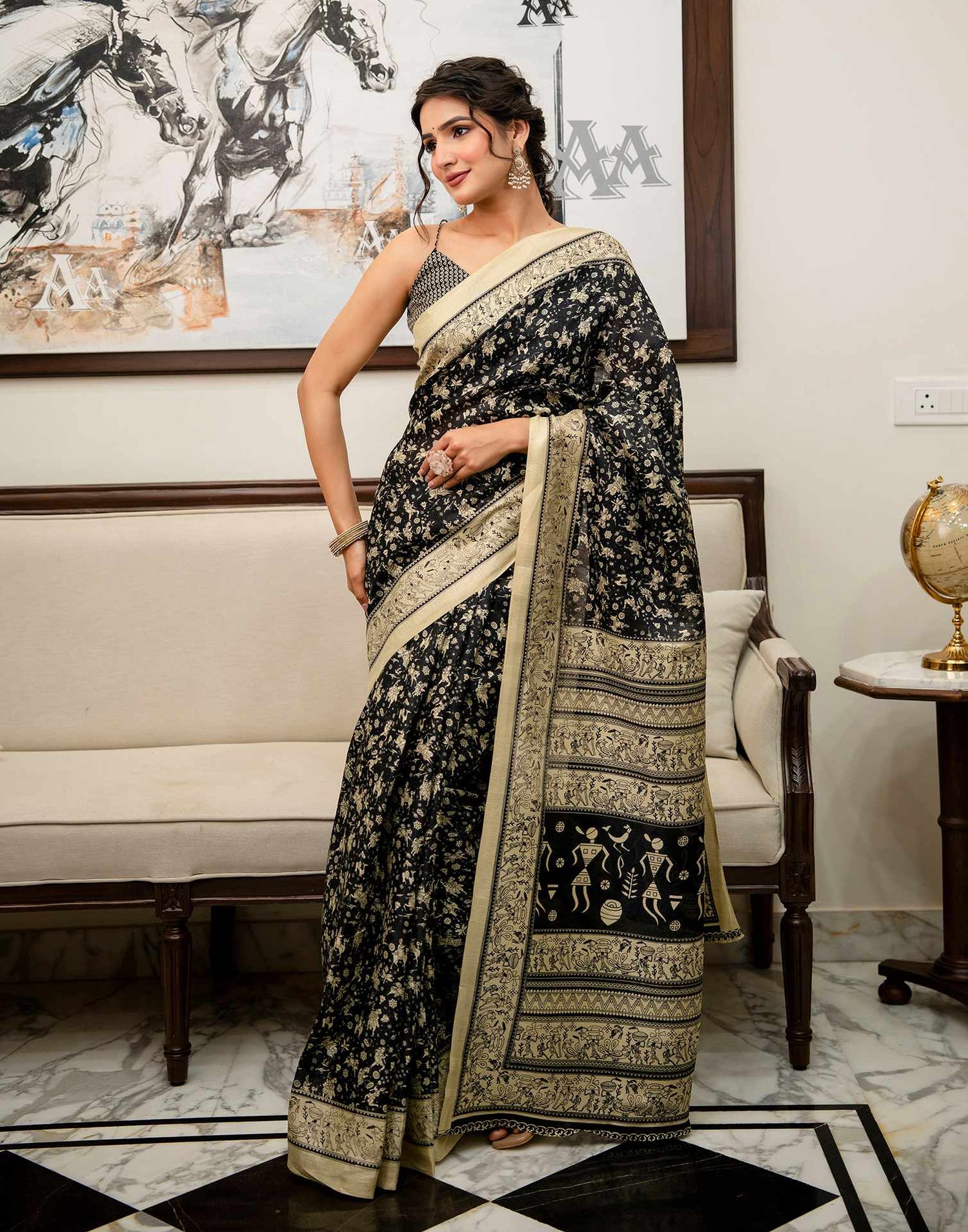 Black Khadi Printed Saree