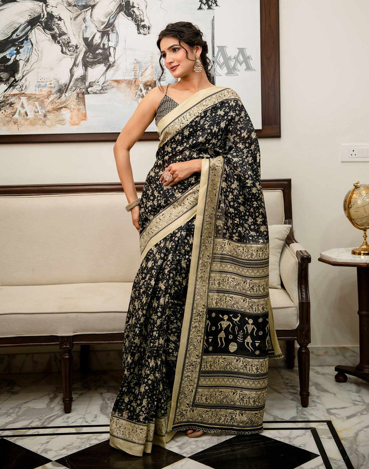 Black Khadi Printed Saree