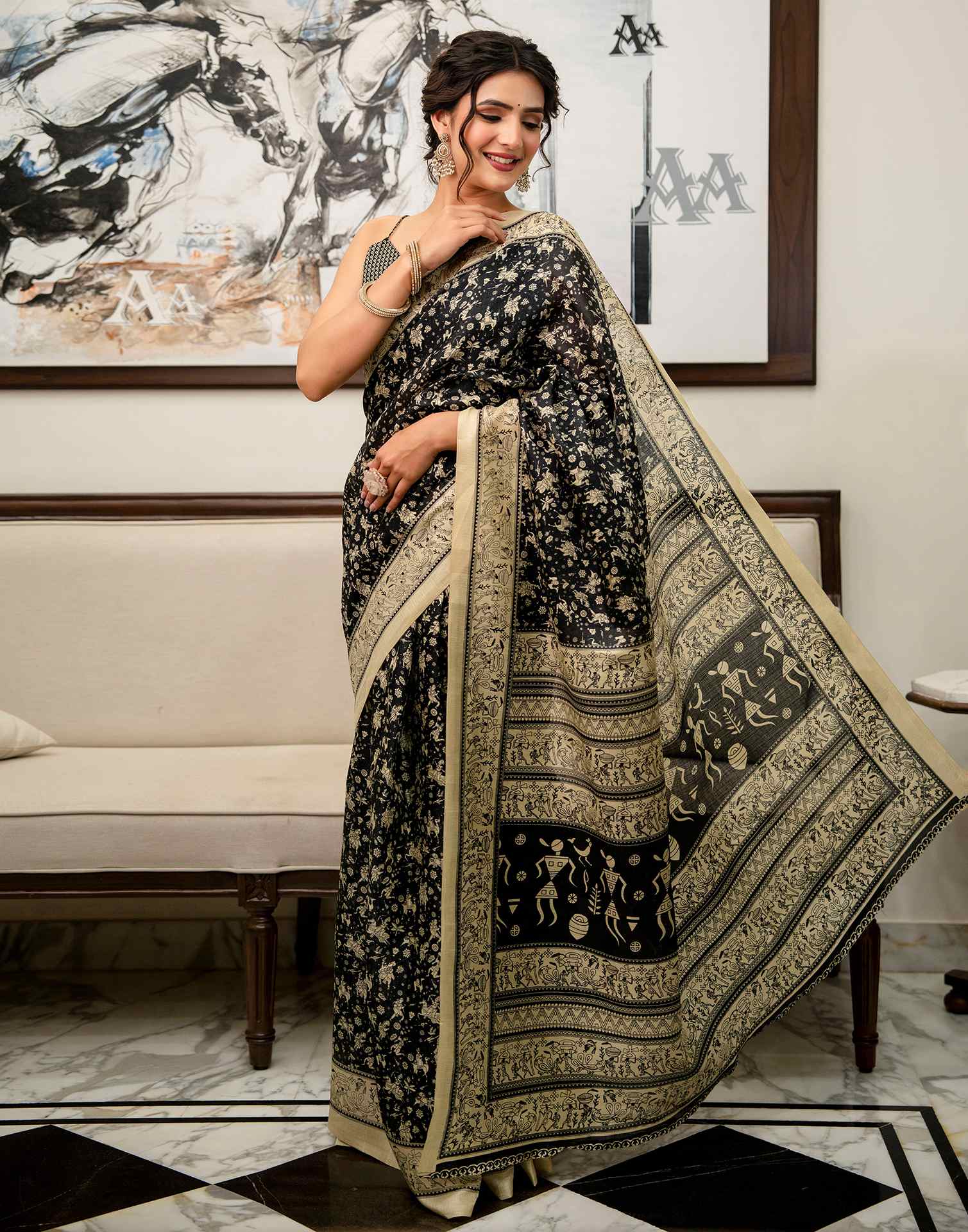 Black Khadi Printed Saree