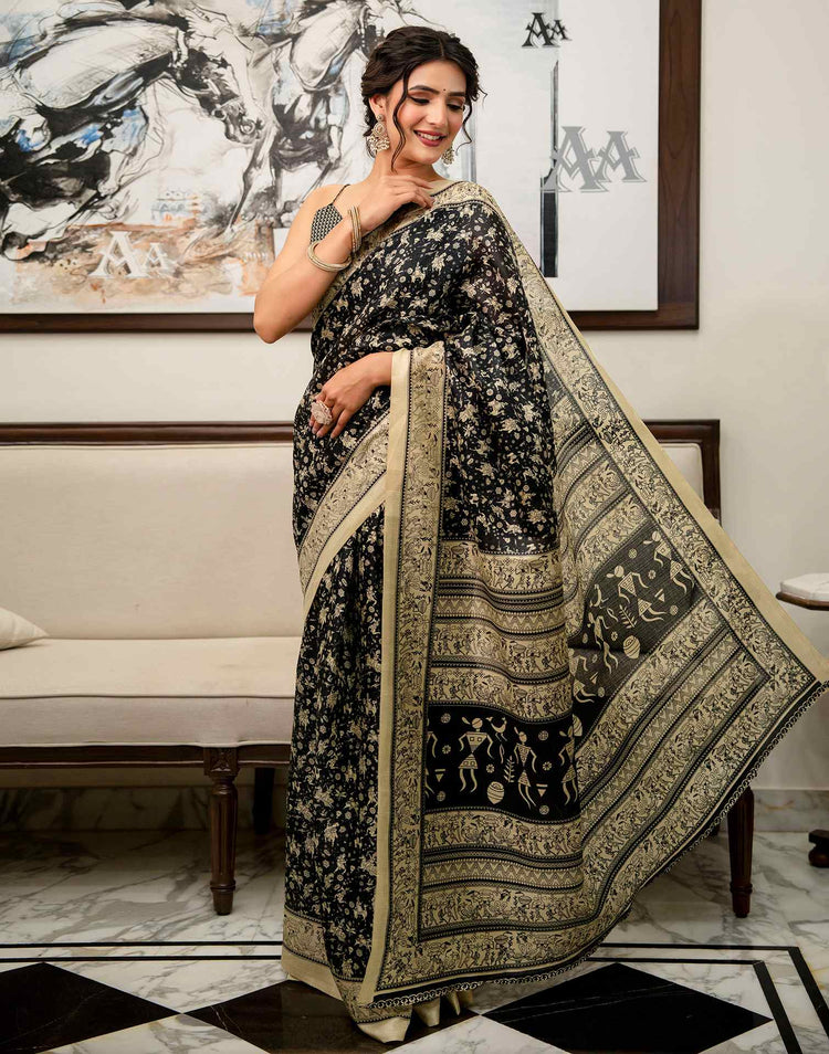 Black Khadi Printed Saree