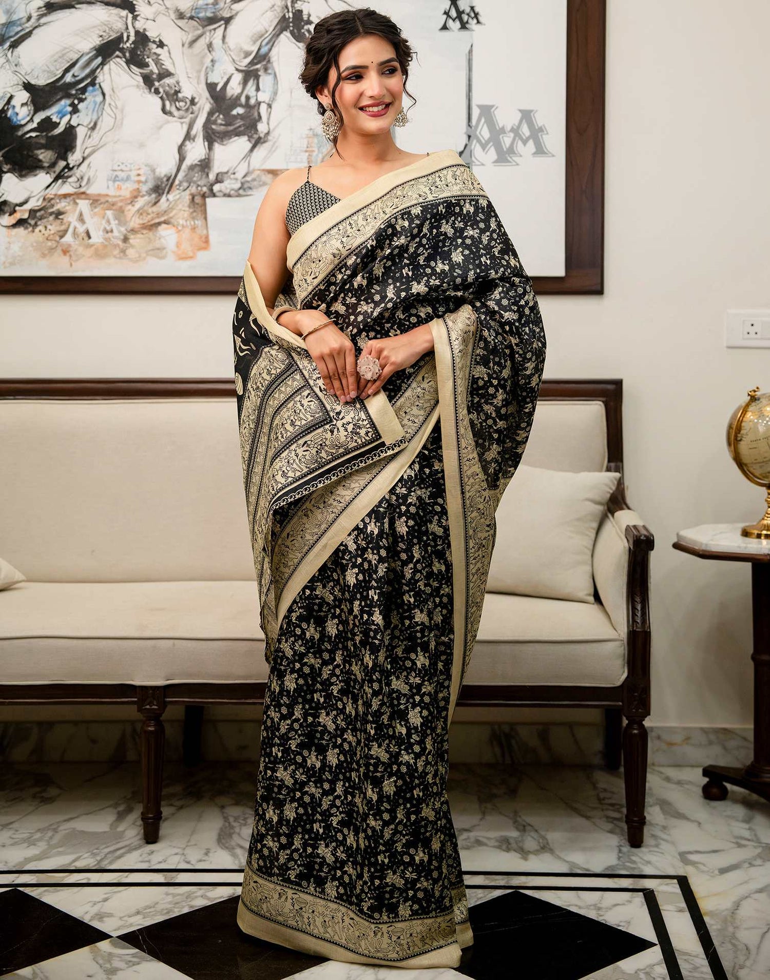 Black Khadi Printed Saree
