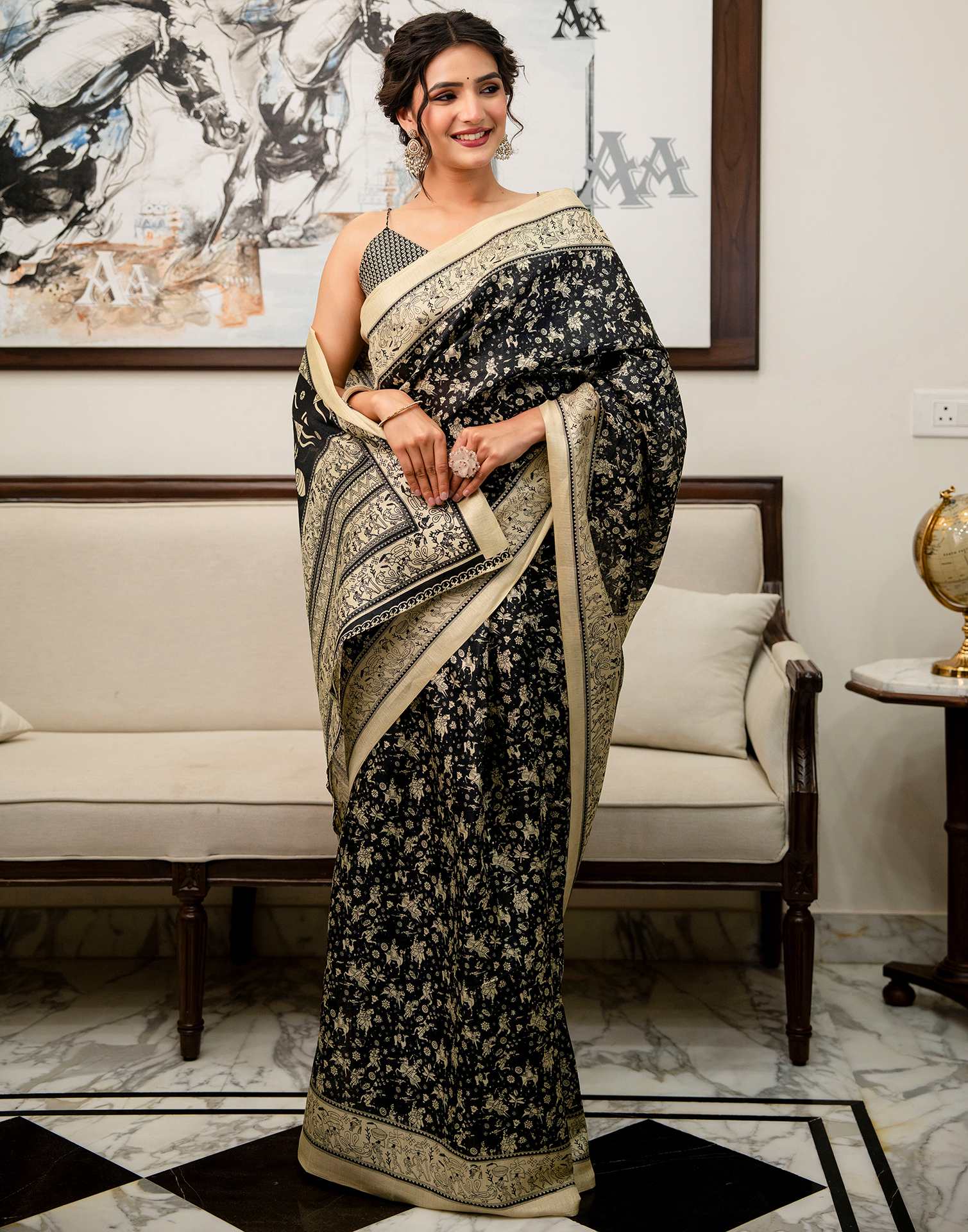 Black Khadi Printed Saree