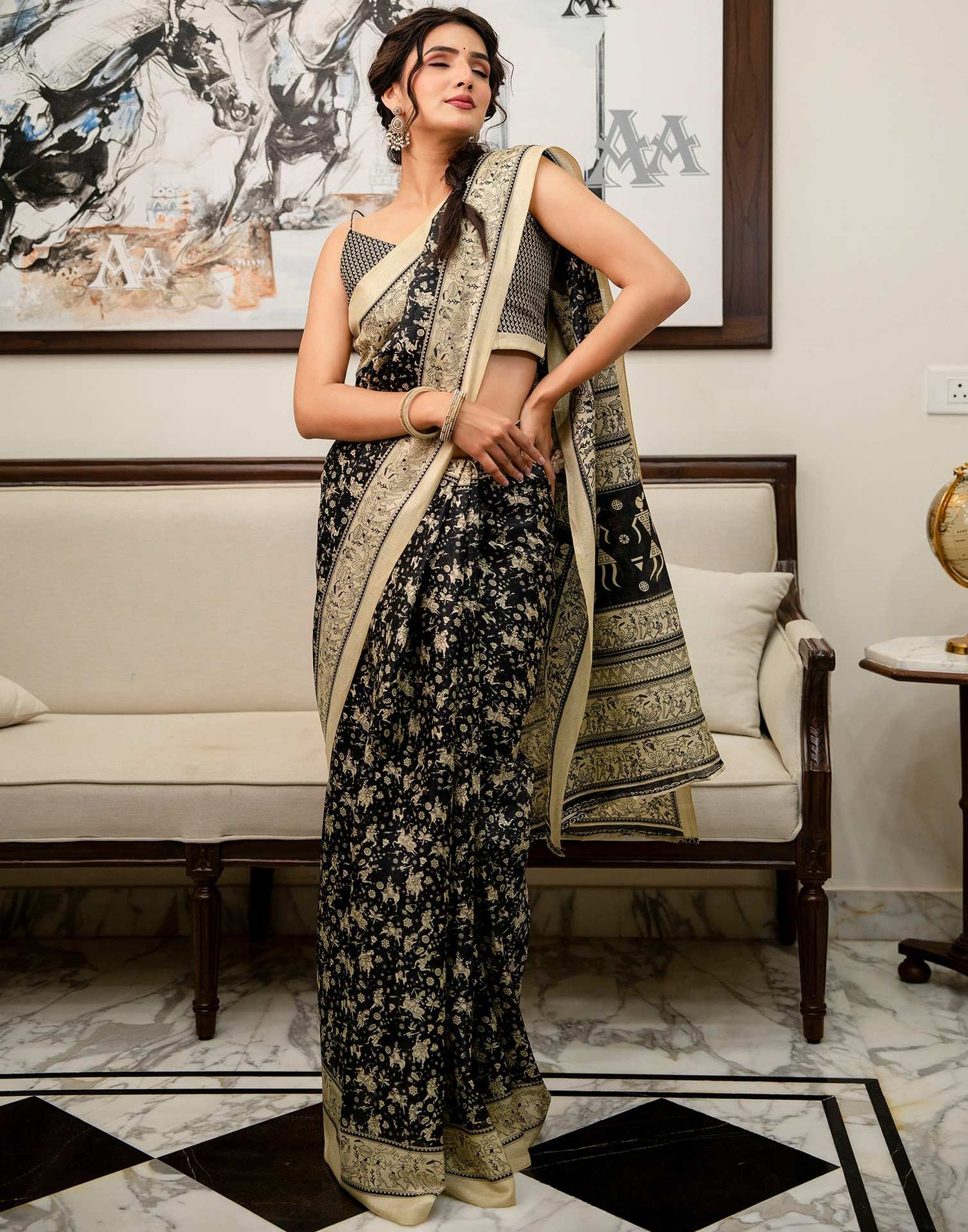 Black Khadi Printed Saree
