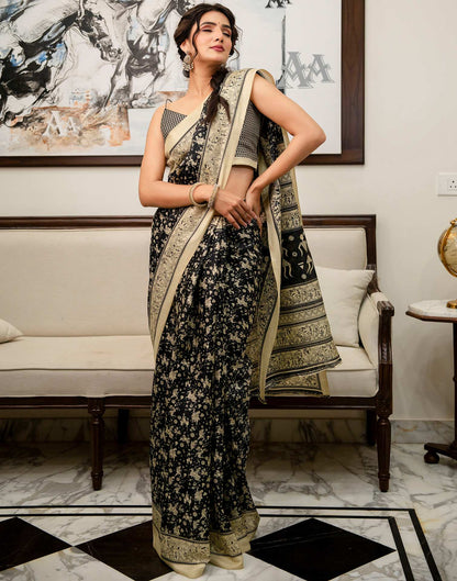 Black Khadi Printed Saree