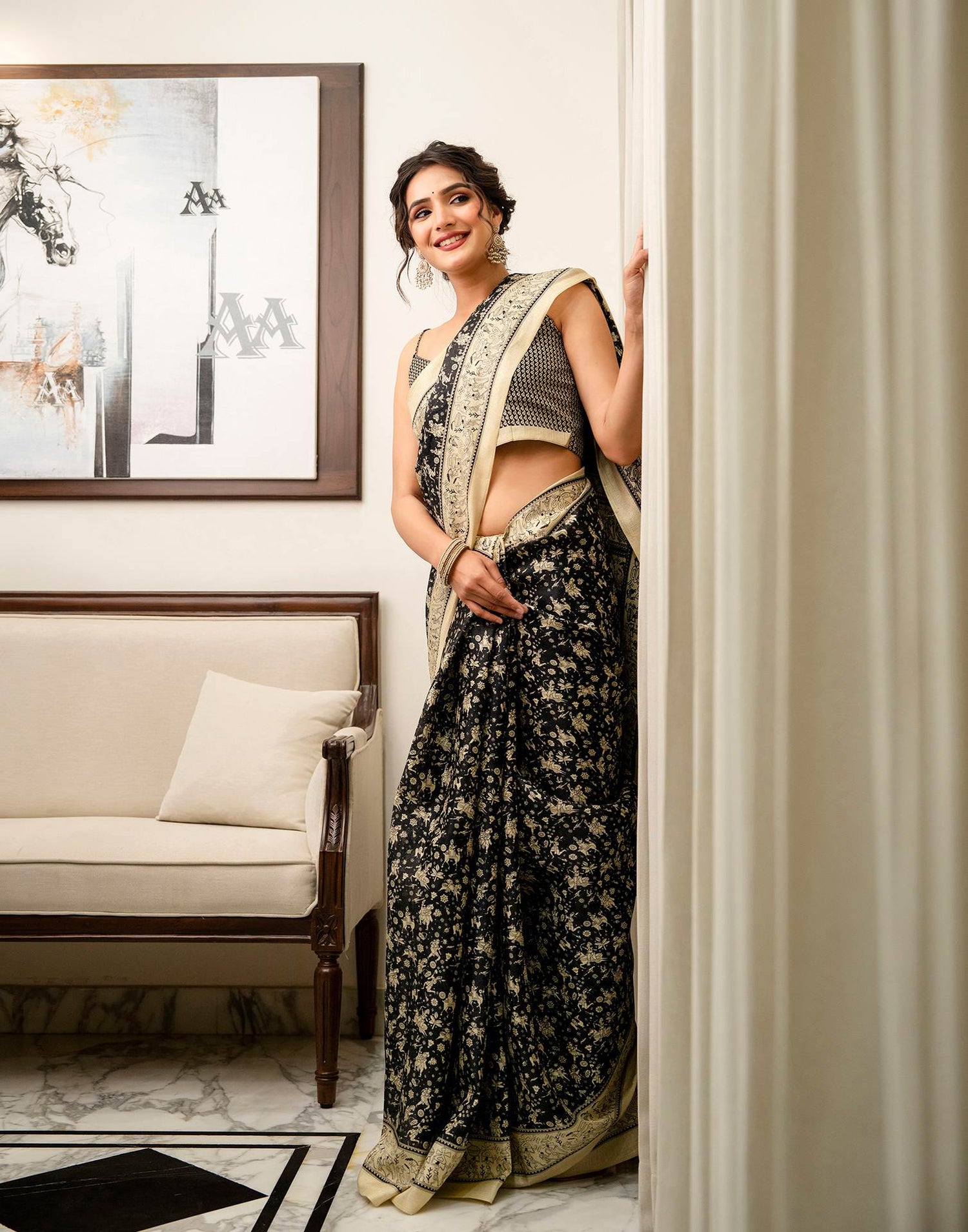 Black Khadi Printed Saree