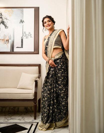 Black Khadi Printed Saree