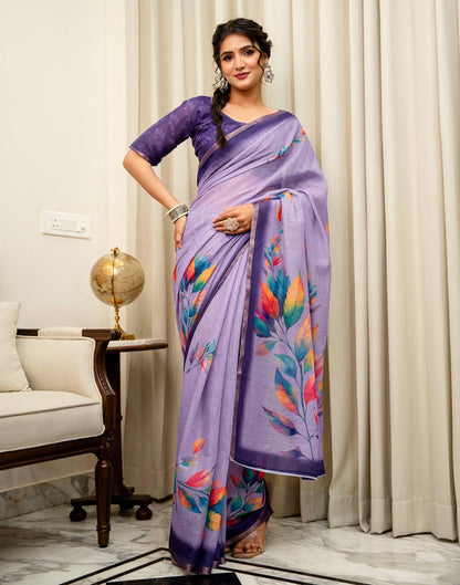 Lavender Linen Printed Saree