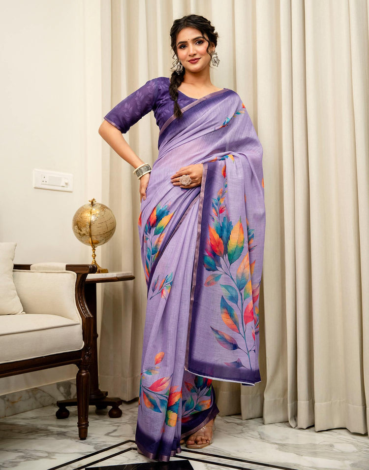 Lavender Linen Printed Saree