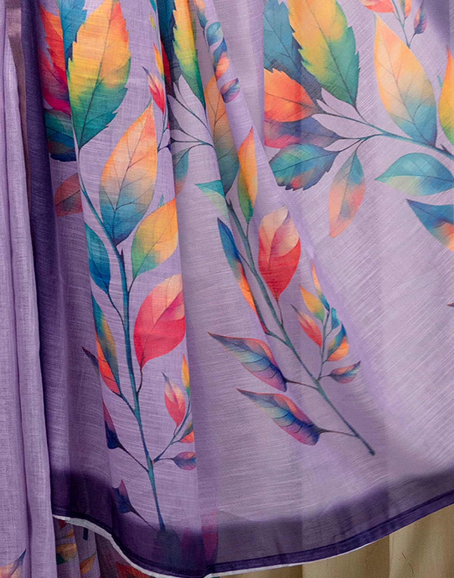 Lavender Linen Printed Saree