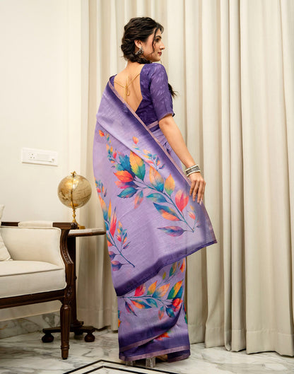 Lavender Linen Printed Saree