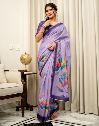 Lavender Linen Printed Saree