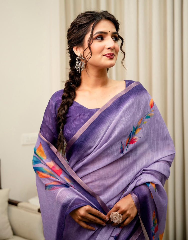 Lavender Linen Printed Saree