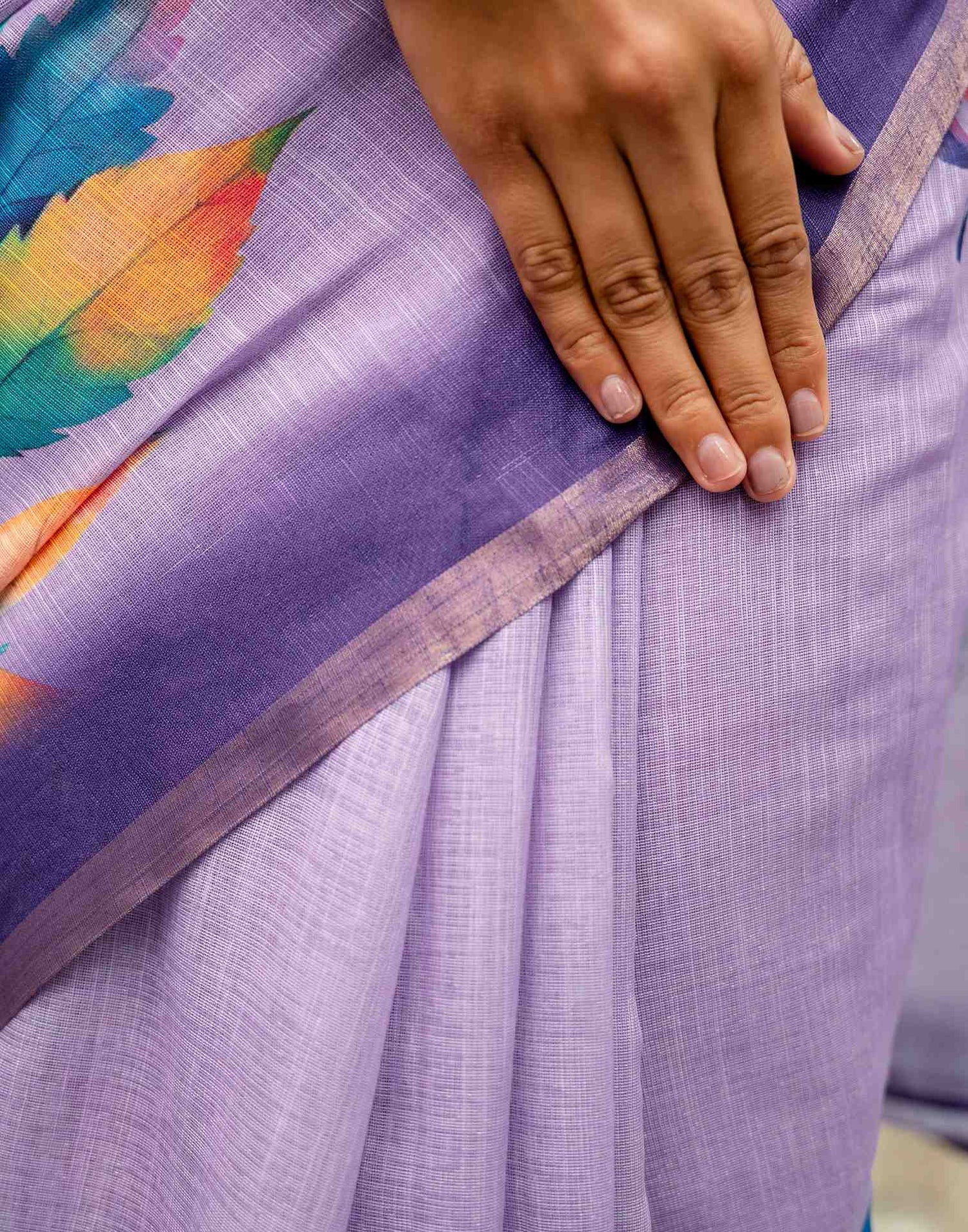 Lavender Linen Printed Saree