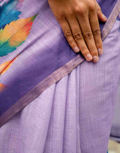 Lavender Linen Printed Saree