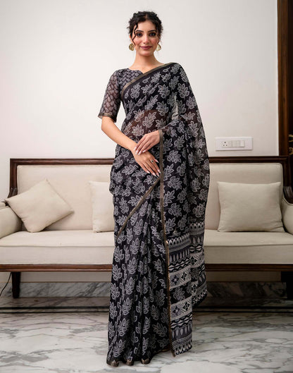 Black Linen Printed Saree
