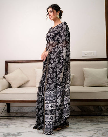 Black Linen Printed Saree