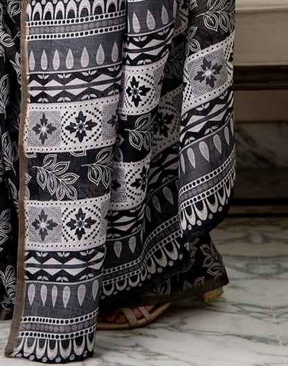 Black Linen Printed Saree