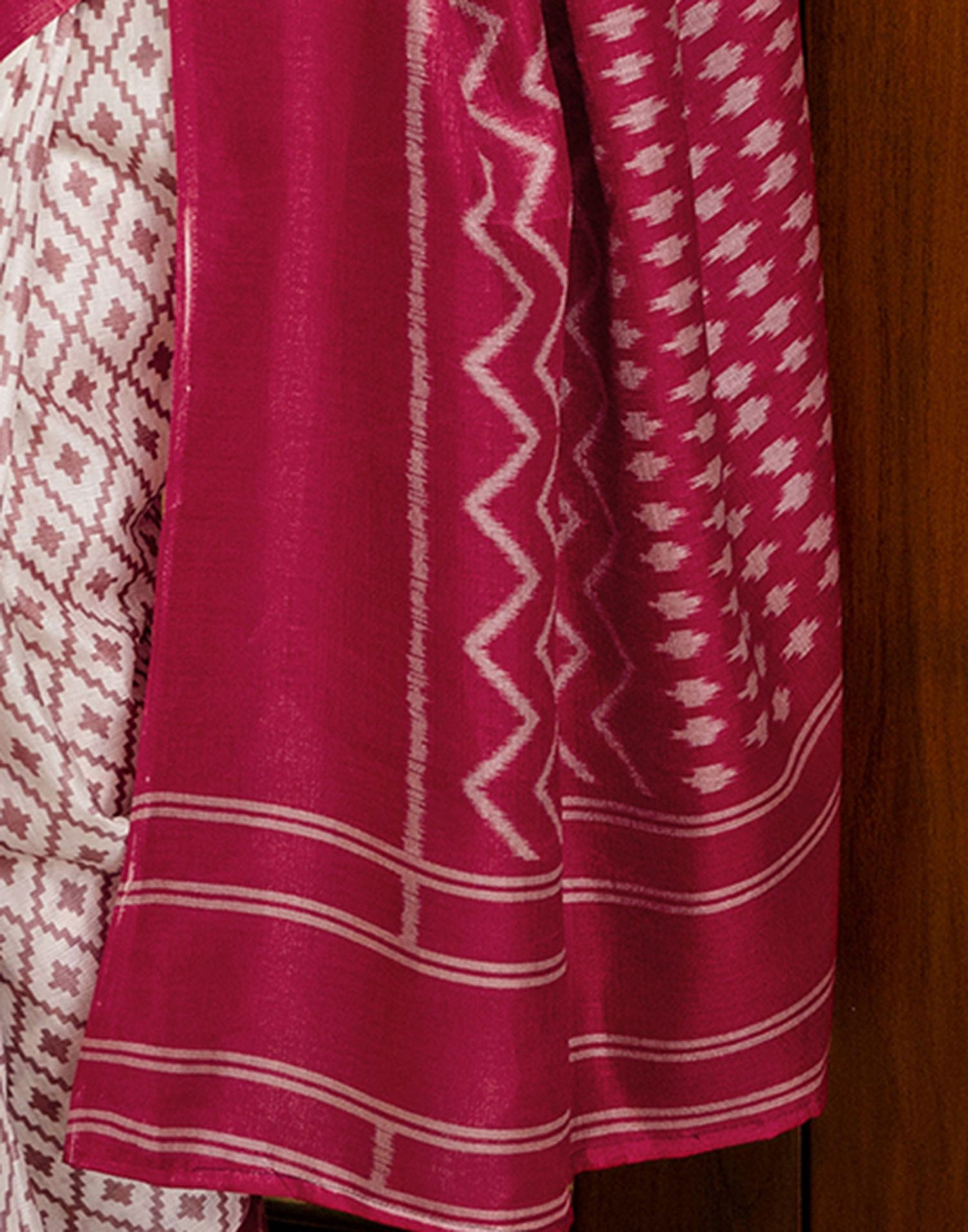 Off White Khadi Ikkat Printed Saree 