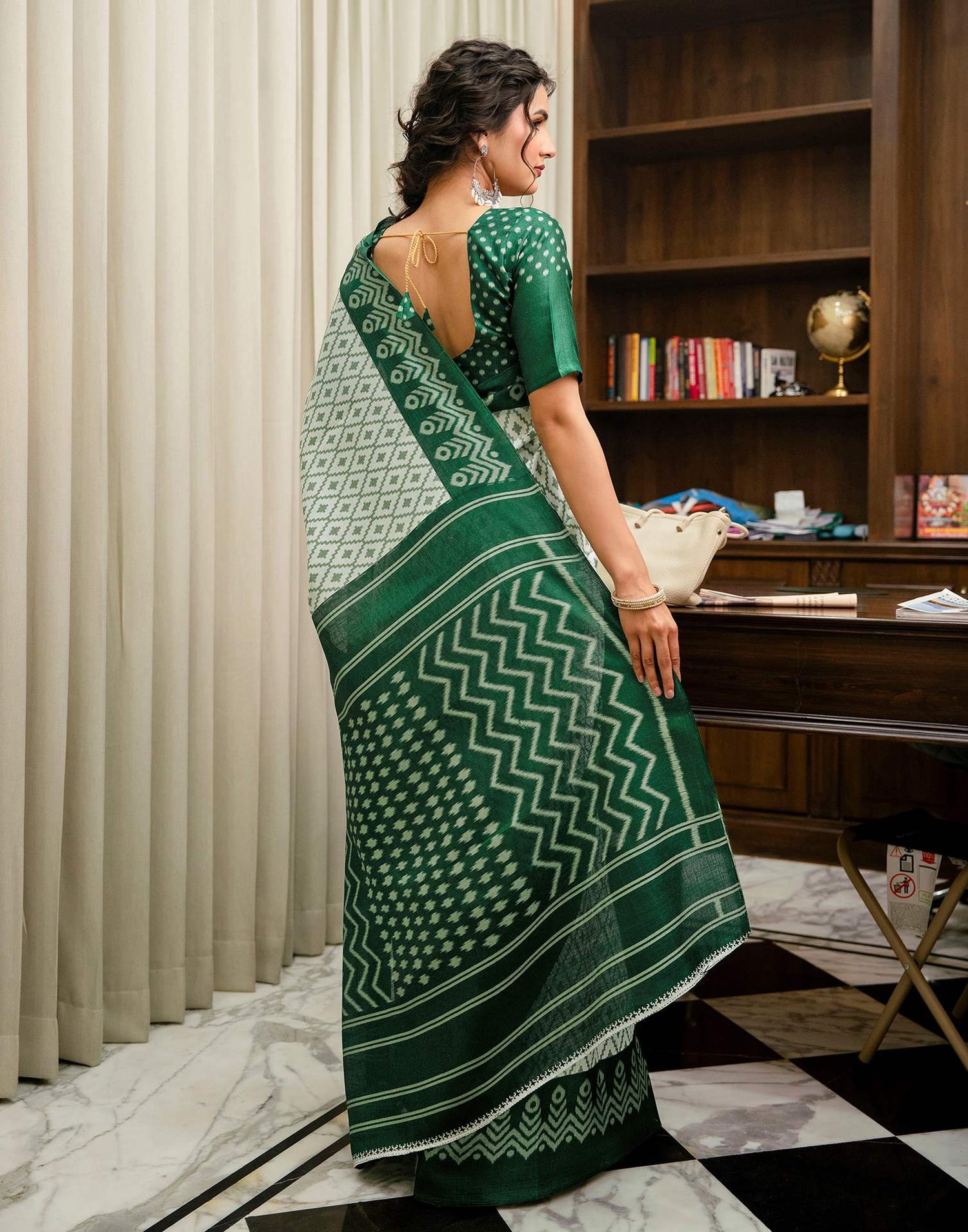 Off White Khadi Ikkat Printed Saree 
