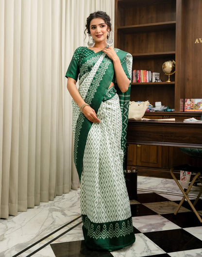 Off White Khadi Ikkat Printed Saree 