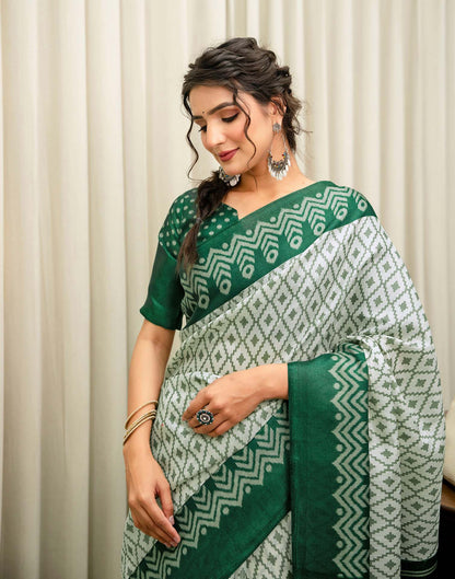Off White Khadi Ikkat Printed Saree 