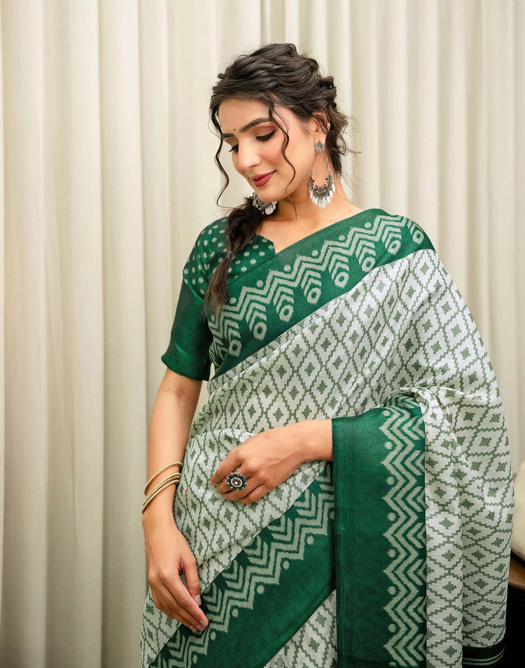 Off White Khadi Ikkat Printed Saree 