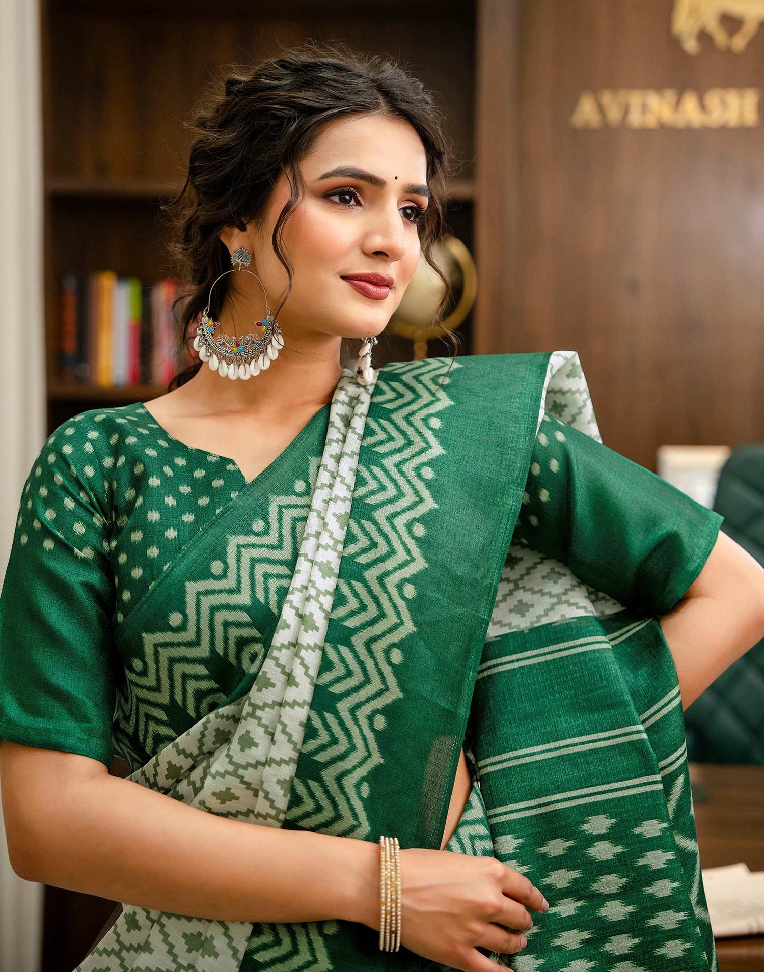 Off White Khadi Ikkat Printed Saree 