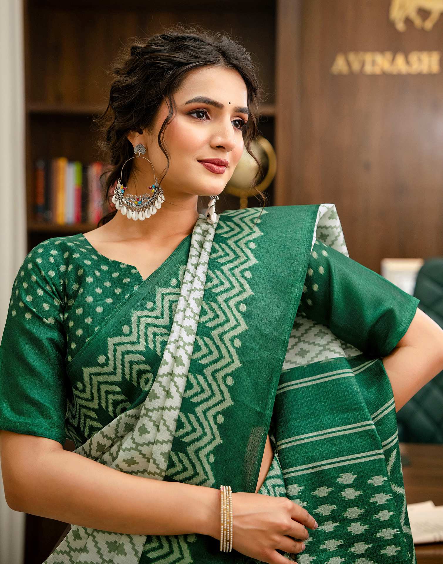 Off White Khadi Ikkat Printed Saree 