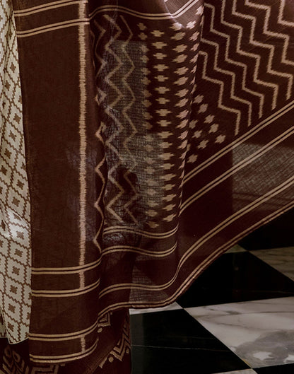 Off White Khadi Ikkat Printed Saree 