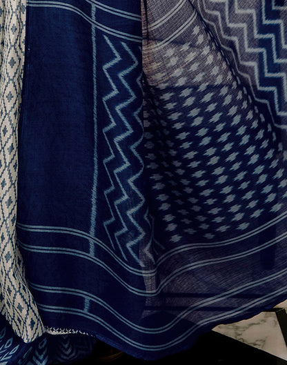 Off White Khadi Ikkat Printed Saree 