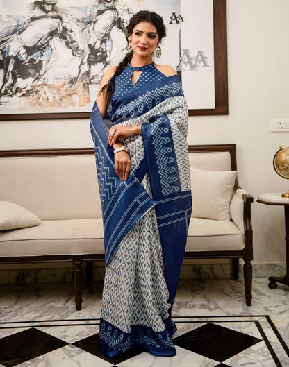 Off White Khadi Ikkat Printed Saree 